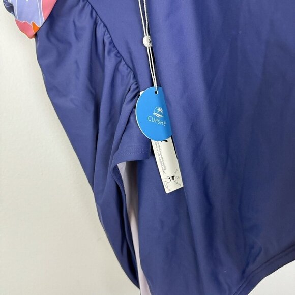 Cupshe Deep Ocean Wrap Front Cutout Tummy Control One Piece Size 3X - Picture 3 of 7